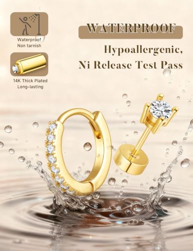 Turandoss Gold Earrings Stack for Women Teen Girls, 14K Gold Plated - color: Cross Earring（Gold）