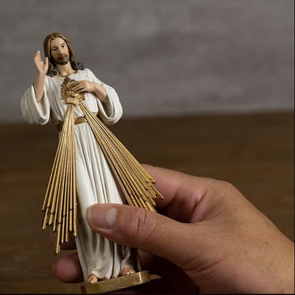BC Catholic Divine Mercy Statue, 6" H Jesus Christ Figure, Catholic Figurine, Religious Gift, Handpainted Renaissance Sculpture Purity & Grace Collection from Buildclassic (Gold &White) - color: Gold&white Divine Mercy