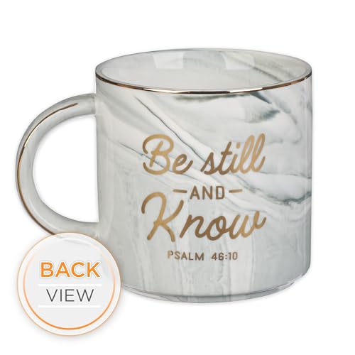 Christian Art Gifts Gray Marbled Ceramic Coffee Mug with Gold Rim – 13 oz. Lead and Cadmium-free Coffee and Tea Mug for Women and Men with Inspirational Bible Verse: Be Still and Know - Psalm 46:10