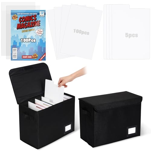 Novabright 207 Pieces Set of Comic Book Storage Set, Including 2 Comic Book Storage Boxes, 100 Bags, 100 Cardboard and 5 Dividers, Foldable with Handles, Suitable for Novel Collection