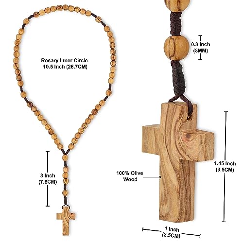 Bethlehem Certified Wooden Rosary from Olive Wood - Our Father Christian Catholic Wooden Prayer Beads in Cotton Rosary Pouch and Authenticity Certificate for Men and Women