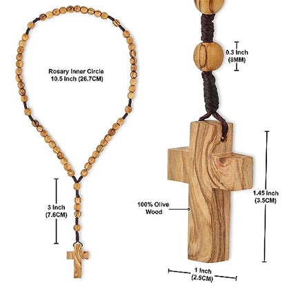 Bethlehem Certified Wooden Rosary from Olive Wood - Our Father Christian Catholic Wooden Prayer Beads in Cotton Rosary Pouch and Authenticity Certificate for Men and Women