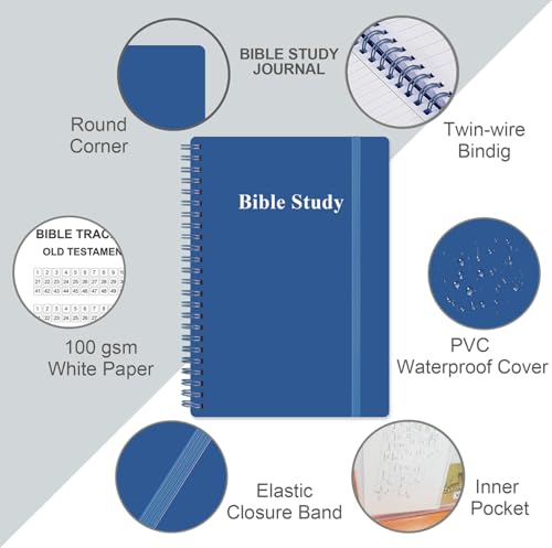 Heveboik Bible Study Journal/Notebook – Church Notes Notebook – Note Taking & Journaling Kit, 5.8" x 8.5", Blue - color: Blue