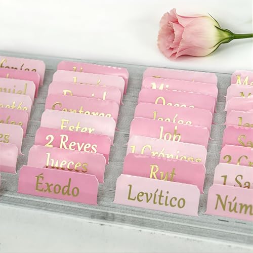 Vorscrin-Laminated Bible Tabs for Women and Men, Gold Foil Lettering Design, Reposition and Large Print Stickers, Bible Study Supplies, 90 Chapters Labels for Easy Navigation (Spanish Pink) - color: Spanish Pink