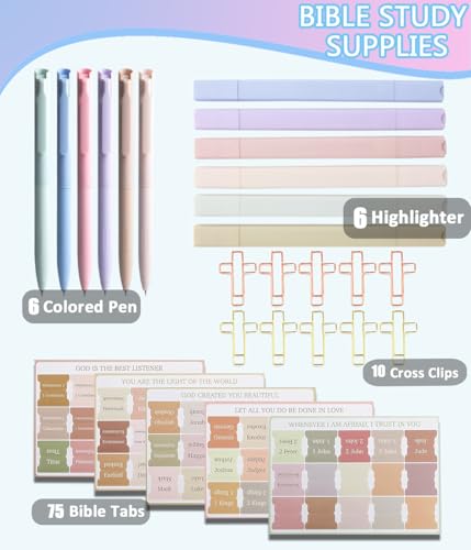 Bible Study Supplies, Bible Journaling Kit Tabs Cross Paper Clips, Highlighters and Pens No Bleed Journaling Supplies