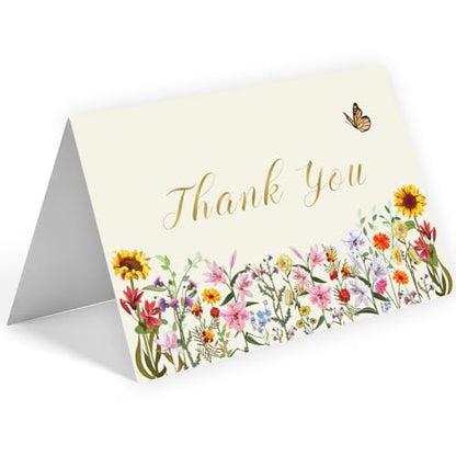 WowBefun 25 Pack 350GSM | Floral Thank You Cards | Thank You Cards with Envelopes | Small Thank You Notes & Cards for Wildflower, Watercolor & Wedding - color: B Style 25pc