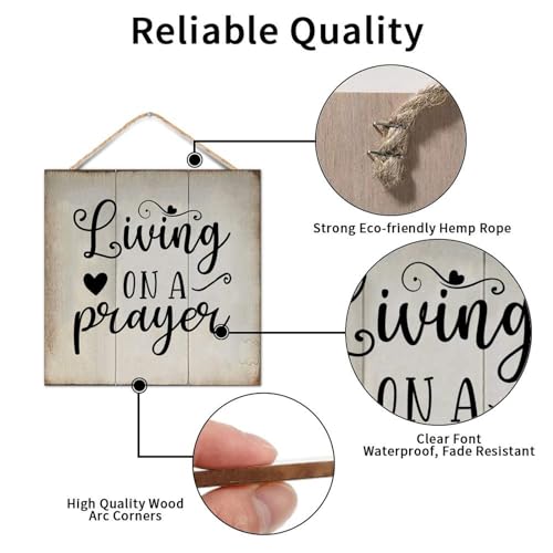 Living on A Prayer Wooden Plaque Chic Bible Verse Hanging Wooden Sign Customized Wooden Sign Girls Boys Bedroom Sign for Farmhouse Home 12x12 Inch Christian Religious Gifts - color: Log color-style-3