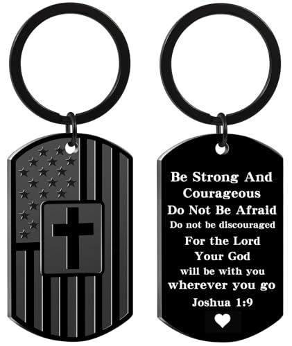 Christian Gifts for Men Boys, Bible Verse Dog Tag Cross Keychain for Birthday Christmas, First Communion Baptism Gifts - style: Joshua 1:9