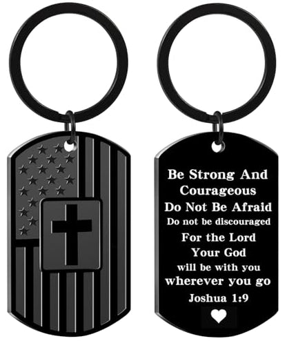 Christian Gifts for Men Boys, Bible Verse Dog Tag Cross Keychain for Birthday Christmas, First Communion Baptism Gifts - style: Joshua 1:9