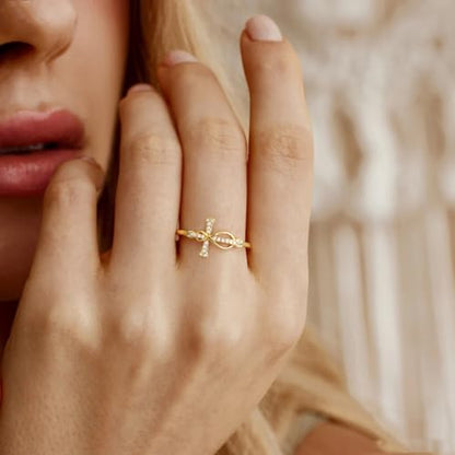 Btysun Cross Rings for Women Christian Gifts Adjustable Non Tarnish Gold Rings Stocking Stuffers Religious Confirmation Catholic Gifts for Her Daughter Sister Faith Baptism Jewelry - color: Baptism.
