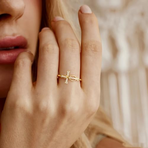 Btysun Cross Rings for Women Christian Gifts Adjustable Non Tarnish Gold Rings Stocking Stuffers Religious Confirmation Catholic Gifts for Her Daughter Sister Faith Baptism Jewelry - color: First Communion