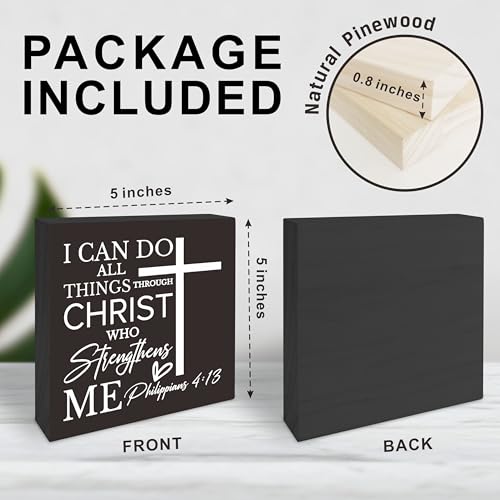 5 Inches Black Christian Bible Verse Wooden Sign - I Can Do All Things Through Christ Who Strengthens Me - Motivational Gift For Friends Family -Tabletop,Shelf, Home & Office Decorations -(A06)