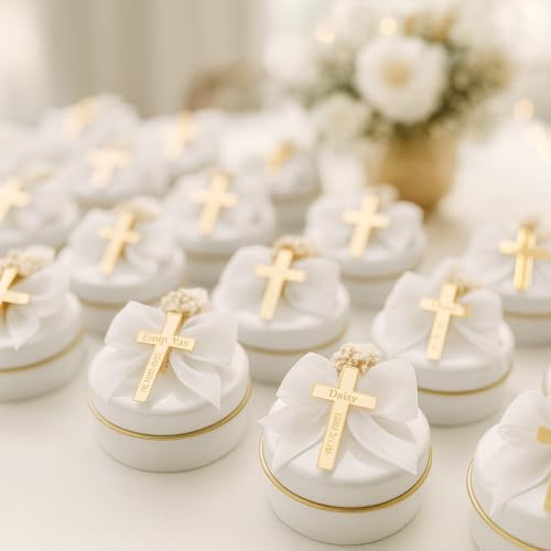 Christening & Baptism Candle Favor Set – Personalized Cross Ribbon Candles for Guests