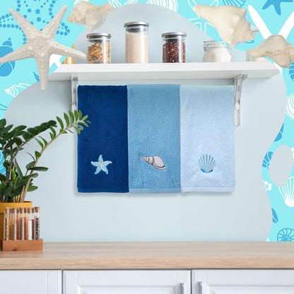 SmoothNovelty 3 Pcs Blue Coastal Hand Towels Cotton Bathroom 13.3" x 29.5" - color: Ocean, size: 13.3 x 29.5 inches