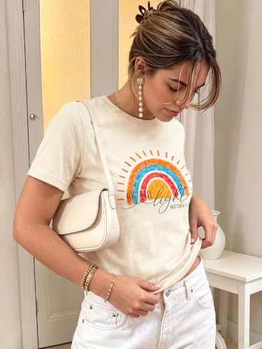 Christian Shirts for Women Be The Light Tshirts Crewneck Graphic Tees Tops - color: Beige2, size: Small
