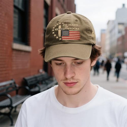 US 250 Years Freedoms 1776-2026 250th Birthday Embroidered Hats Garde Cap for Him - color: 250th Anniversary Us 250 Year American Patrioticpigment Khaki2