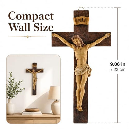 Jesus Crucifix Wall Cross, Resin Catholic Hanging Decor, 9.05 Inch