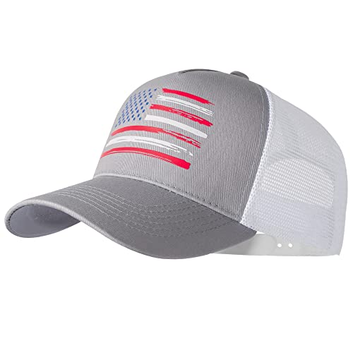Baseball Cap, American Flag Trucker Hat for Men Women, Breathable Adjustable Fit Outdoor Mesh Snapback Hats - color: Gray/Us Flag