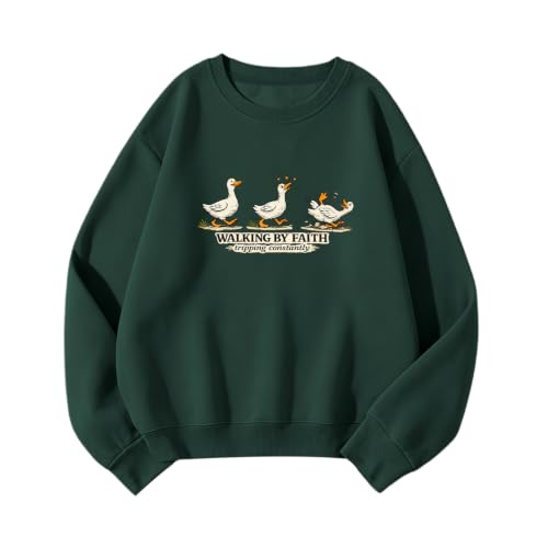 Silly Goose Christian Sweatshirts for Women Walking by Faith Tripping Constantly Sweatshirt Cute Graphic Crewneck - color: Green, size: XX-Large