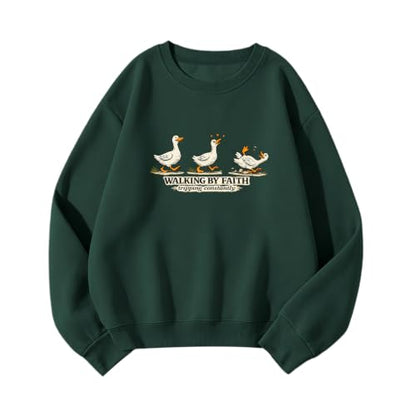 Silly Goose Christian Sweatshirts for Women Walking by Faith Tripping Constantly Sweatshirt Cute Graphic Crewneck - color: Green, size: XX-Large