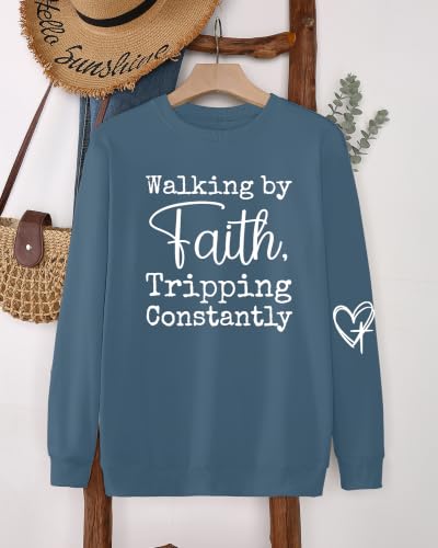 Christian Sweatshirts for Women Jesus Long Sleeve Graphic Shirts - color: Blue, size: X-Large