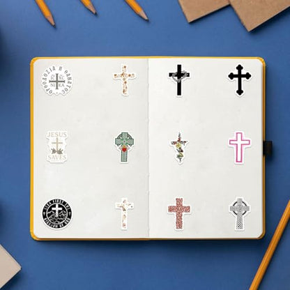 Cross Stickers Pack，124pcs Cartoon Aesthetic Cross Waterproof Stickers，Vinyl Water Bottle,Skateboard,Laptop,Phone,Journaling,Scrapbooking Decals