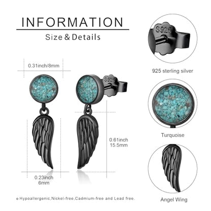 Black Dangle Drop Earrings 925 Sterling Silver Turquoise Earrings Jewelry Gifts for Women Men - style: Angel Wing