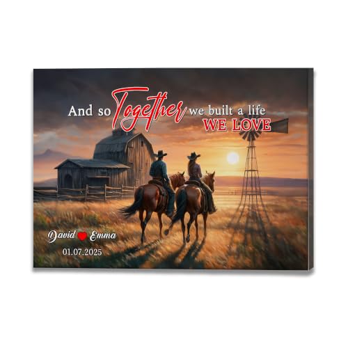 Ipplee Personalized Romantic Cowboy Couple on Horse Sunset Canvas Wall Art - color: Design20