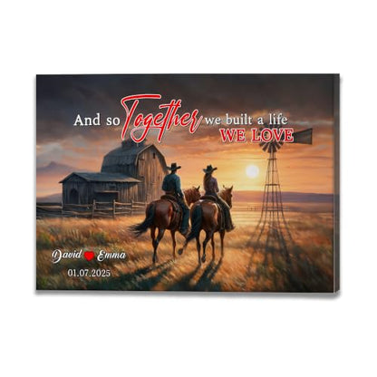 Ipplee Personalized Romantic Cowboy Couple on Horse Sunset Canvas Wall Art - color: Design20