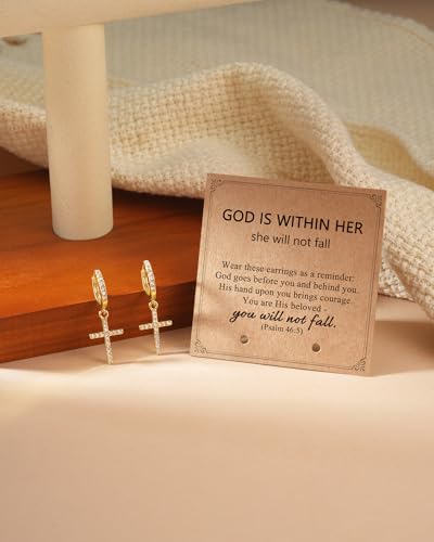 Dangle Cross Earrings for Women Teen Girls Baptism Jewelry Gifts - style: God is within her