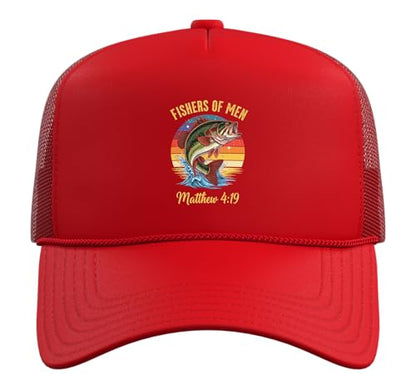 Fishers of Men Matthew 4-19 Bible Christian Fishing Lover Trucker Hat with Adjustable Mesh Back - color: Red