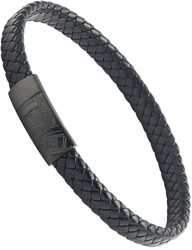 Forge & Foundry Hanover Men's Genuine Interwoven Leather Braided Bracelet - color: Black Etched, size: X-Large