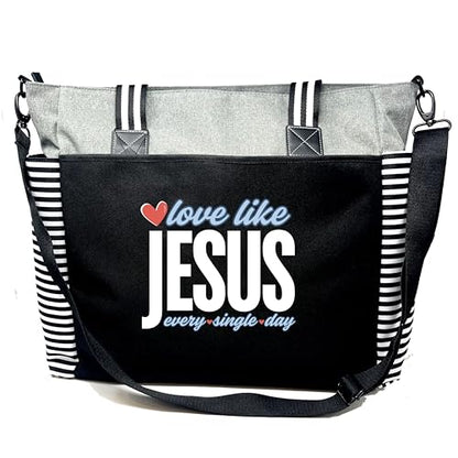 Brooke & Jess Designs Church Bags for Women - Bible Tote Bags for Women, Large Tote Bag for Womens with Zipper - color: Gray Loulou Love Like Jesus
