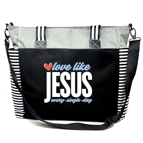 Brooke & Jess Designs Church Bags for Women - Bible Tote Bags for Women, Large Tote Bag for Womens with Zipper - color: Gray Loulou Love Like Jesus