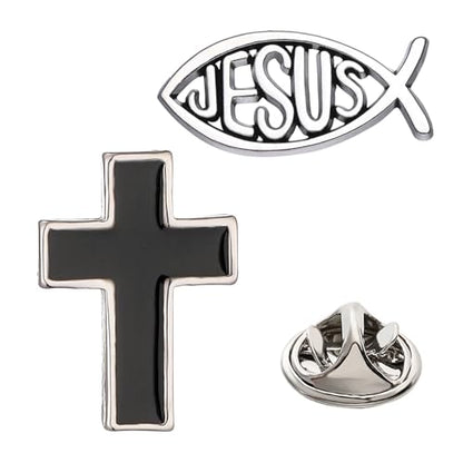Tie Pins for Men,Lapel Pin for Men,Cross Pin,Jesus Fish Brooch,Cartoon Fish Pin Christian Jewelry Lapel Pin for Religious Lapel Pin Gift