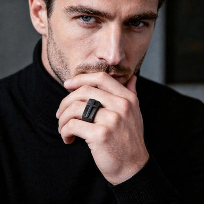 Cross Jesus Religious Christian Signet Band Ring fo Men Women - color: Black, size: 7