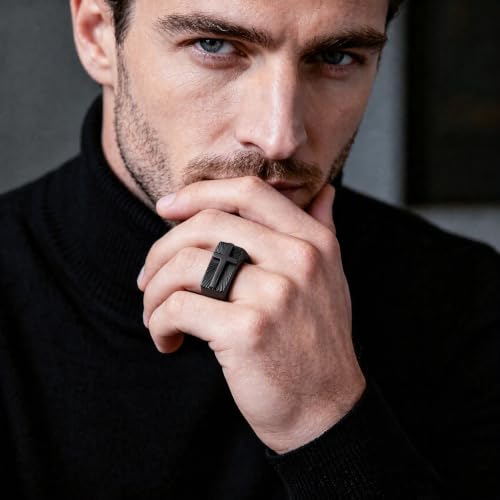 Cross Jesus Religious Christian Signet Band Ring fo Men Women - color: Black, size: 9