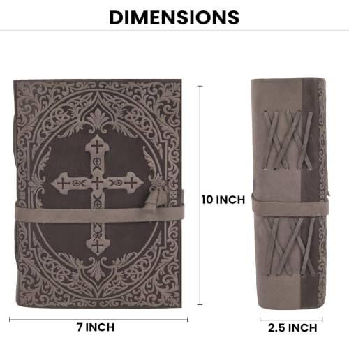 LEATHER VILLAGE Bible Study Journal Cross Embossed, Black 7x5. - color: Grey, size: 7 inches X 5 inches