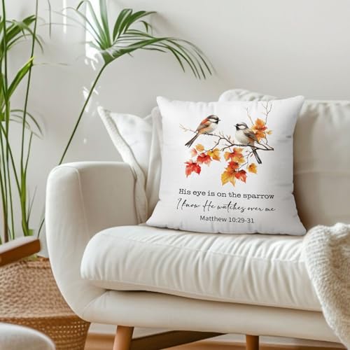 Fall Christian Chickadee Bird Throw Pillow Covers 18x18 - color: Sparrow