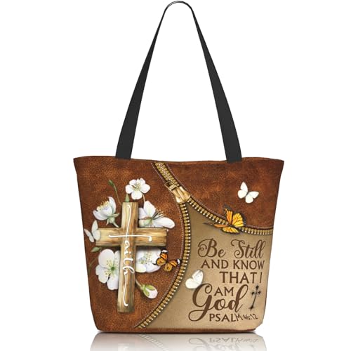 Bible Tote Bags for Women Christian Tote Bag Religious Church Bags for Women Organizer Christian Gift With Zipper - color: Bible Bags