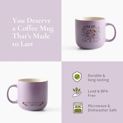 Christian Gifts – Bible Verse Ceramic Coffee Mug 14oz, Wildflower Faith Mug, Dishwasher & Microwave Safe, Inspirational Gift for Friends & Women - color: Lilac and Cream