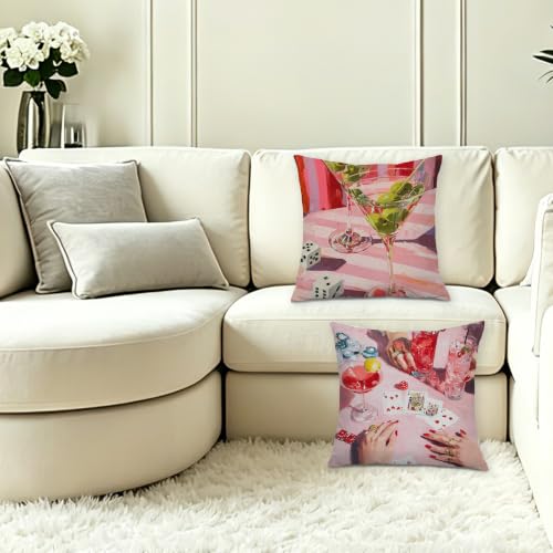Retro Trendy Pink Cocktail Throw Pillow Covers 18x18 Set of 2 - color: Colour -Ff