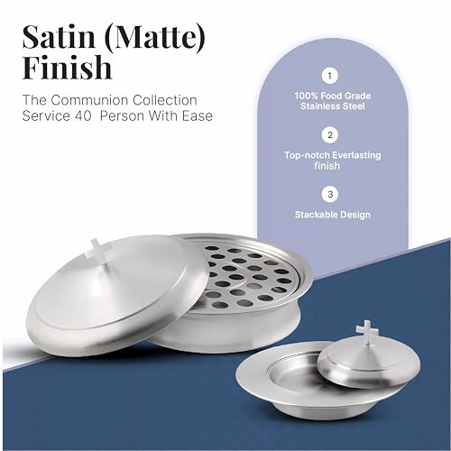 Communion Set for Church - One Communion Tray & One Bread Plate with Lid - color: Satin (Matte) Finish