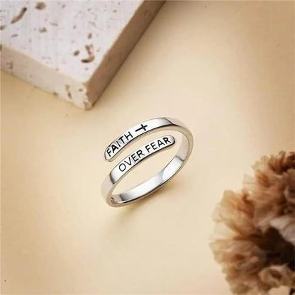 Faith Over Fear Cross Ring For Women, Christian Blessed Hope Love Encouragement Rings Adjustable Open Wrap Thumb Cross Inspirational Ring Jewelry Graduation Cocktail Party Gift - color: Silver