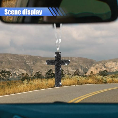 ZIMISI Bling Cross Car Hanging Ornament (Black) - color: Black