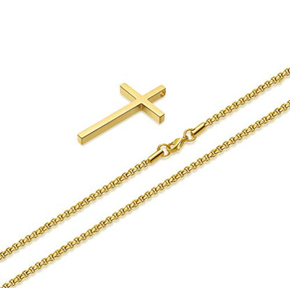 Ursteel Cross Necklace for Men, Silver Black Gold Stainless Steel Cross Pendant Necklace for Men, 16-30 Inches Box Chain - size: 20 inches, style: Gold: Cross Pendant 1.2"*0.7"