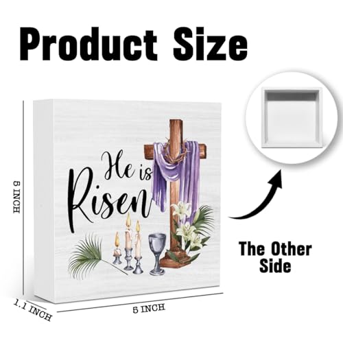 He is Risen Easter Decor Easter Christian Religious Jesus Cross Decorations for Office Home Farmhouse Kitchen Bedroom Dining Room Desk Table Wood Decor Sign 5 X 5 Inches - color: Risen3