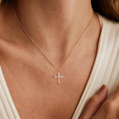 Cross Necklace for Women,Dainty 14k Gold Plated Pendant Necklaces - color: Gold-8