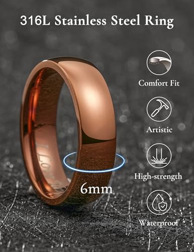 King Will 316L Wedding Band for Men Women, 4-8mm I LOVE YOU Dome Size 4-15 - color: F-Brown-6mm