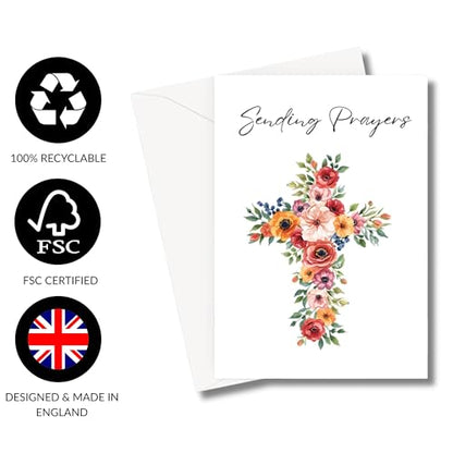 ARK & BAY Christian Sympathy Card For Men & Women of Faith | Religious Sorry For Your Loss, Thinking Of You, Sending Prayers with Cross, Bible Verse and Scripture (Sending Prayers Flower Cross Card) - color: Sending Prayers Flower Cross Card